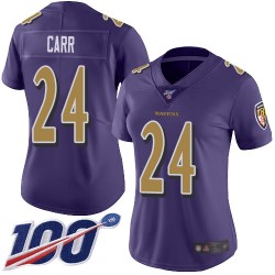 Limited Women's Brandon Carr Purple Jersey - #24 Football Baltimore Ravens 100th Season Rush Vapor Untouchable