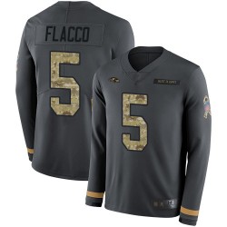 Limited Youth Joe Flacco Black Jersey - #5 Football Baltimore Ravens Salute to Service Therma Long Sleeve