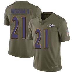 Limited Youth Mark Ingram II Olive Jersey - #21 Football Baltimore Ravens 2017 Salute to Service