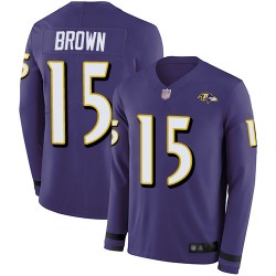 Limited Youth Marquise Brown Purple Jersey - #15 Football Baltimore Ravens Therma Long Sleeve