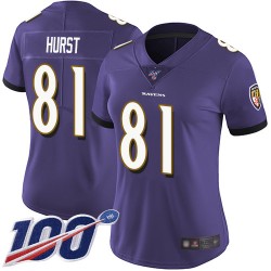 Limited Women's Hayden Hurst Purple Home Jersey - #81 Football Baltimore Ravens 100th Season Vapor Untouchable