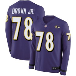 Limited Youth Orlando Brown Jr. Purple Jersey - #78 Football Baltimore Ravens Therma Long Sleeve