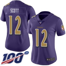 Limited Women's Jaleel Scott Purple Jersey - #12 Football Baltimore Ravens 100th Season Rush Vapor Untouchable