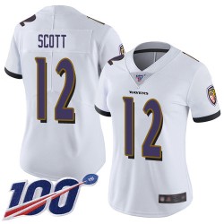Limited Women's Jaleel Scott White Road Jersey - #12 Football Baltimore Ravens 100th Season Vapor Untouchable