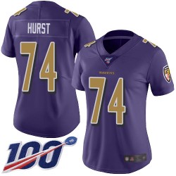 Limited Women's James Hurst Purple Jersey - #74 Football Baltimore Ravens 100th Season Rush Vapor Untouchable