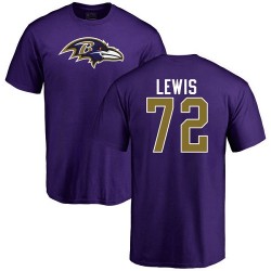 Alex Lewis Purple Name & Number Logo - #72 Football Baltimore Ravens T-Shirt