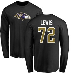 Alex Lewis Black Name & Number Logo - #72 Football Baltimore Ravens Long Sleeve T-Shirt