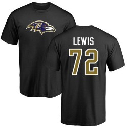 Alex Lewis Black Name & Number Logo - #72 Football Baltimore Ravens T-Shirt