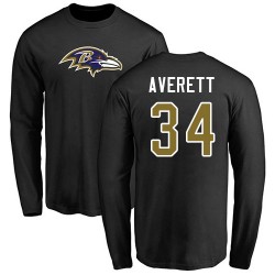 Anthony Averett Black Name & Number Logo - #34 Football Baltimore Ravens Long Sleeve T-Shirt