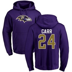 Brandon Carr Purple Name & Number Logo - #24 Football Baltimore Ravens Pullover Hoodie