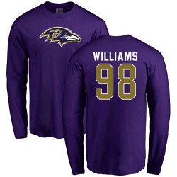 Brandon Williams Purple Name & Number Logo - #98 Football Baltimore Ravens Long Sleeve T-Shirt