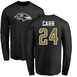 Brandon Carr Black Name & Number Logo - #24 Football Baltimore Ravens Long Sleeve T-Shirt