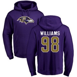 Brandon Williams Purple Name & Number Logo - #98 Football Baltimore Ravens Pullover Hoodie