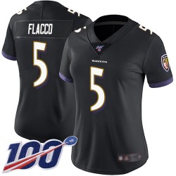 Limited Women's Joe Flacco Black Alternate Jersey - #5 Football Baltimore Ravens 100th Season Vapor Untouchable