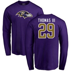 Earl Thomas III Purple Name & Number Logo - #29 Football Baltimore Ravens Long Sleeve T-Shirt