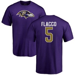 Joe Flacco Purple Name & Number Logo - #5 Football Baltimore Ravens T-Shirt