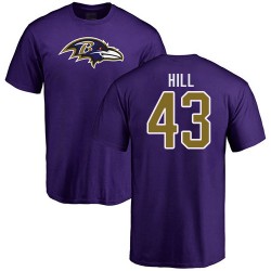 Justice Hill Purple Name & Number Logo - #43 Football Baltimore Ravens T-Shirt
