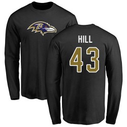 Justice Hill Black Name & Number Logo - #43 Football Baltimore Ravens Long Sleeve T-Shirt