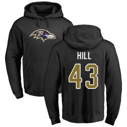 Justice Hill Black Name & Number Logo - #43 Football Baltimore Ravens Pullover Hoodie