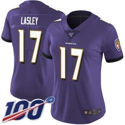 Limited Women's Jordan Lasley Purple Home Jersey - #17 Football Baltimore Ravens 100th Season Vapor Untouchable