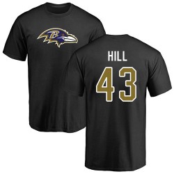 Justice Hill Black Name & Number Logo - #43 Football Baltimore Ravens T-Shirt