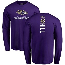 Justice Hill Purple Backer - #43 Football Baltimore Ravens Long Sleeve T-Shirt