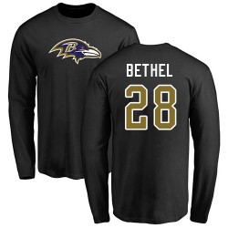 Justin Bethel Black Name & Number Logo - #28 Football Baltimore Ravens Long Sleeve T-Shirt