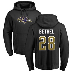 Justin Bethel Black Name & Number Logo - #28 Football Baltimore Ravens Pullover Hoodie