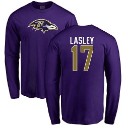 Jordan Lasley Purple Name & Number Logo - #17 Football Baltimore Ravens Long Sleeve T-Shirt