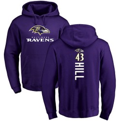 Justice Hill Purple Backer - #43 Football Baltimore Ravens Pullover Hoodie