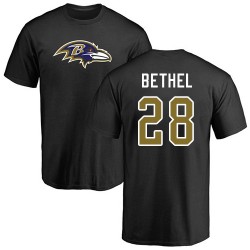 Justin Bethel Black Name & Number Logo - #28 Football Baltimore Ravens T-Shirt