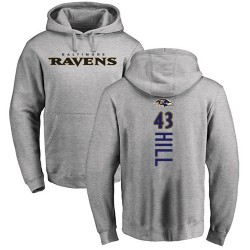 Justice Hill Ash Backer - #43 Football Baltimore Ravens Pullover Hoodie