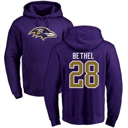 Justin Bethel Purple Name & Number Logo - #28 Football Baltimore Ravens Pullover Hoodie