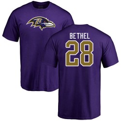 Justin Bethel Purple Name & Number Logo - #28 Football Baltimore Ravens T-Shirt