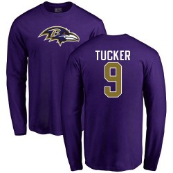 Justin Tucker Purple Name & Number Logo - #9 Football Baltimore Ravens Long Sleeve T-Shirt