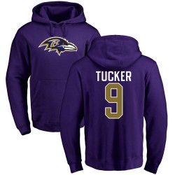 Justin Tucker Purple Name & Number Logo - #9 Football Baltimore Ravens Pullover Hoodie