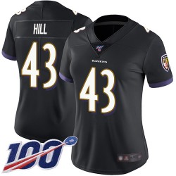 Limited Women's Justice Hill Black Alternate Jersey - #43 Football Baltimore Ravens 100th Season Vapor Untouchable