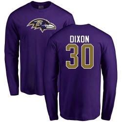 Kenneth Dixon Purple Name & Number Logo - #30 Football Baltimore Ravens Long Sleeve T-Shirt