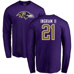 Mark Ingram II Purple Name & Number Logo - #21 Football Baltimore Ravens Long Sleeve T-Shirt