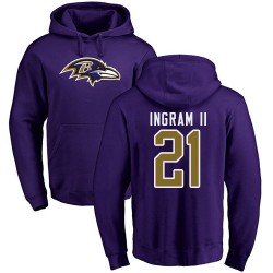 Mark Ingram II Purple Name & Number Logo - #21 Football Baltimore Ravens Pullover Hoodie