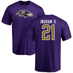 Mark Ingram II Purple Name & Number Logo - #21 Football Baltimore Ravens T-Shirt