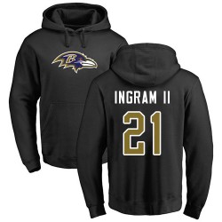 Mark Ingram II Black Name & Number Logo - #21 Football Baltimore Ravens Pullover Hoodie