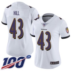 Limited Women's Justice Hill White Road Jersey - #43 Football Baltimore Ravens 100th Season Vapor Untouchable