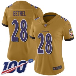 Limited Women's Justin Bethel Gold Jersey - #28 Football Baltimore Ravens 100th Season Inverted Legend