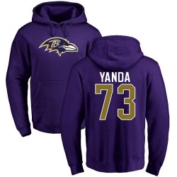 Marshal Yanda Purple Name & Number Logo - #73 Football Baltimore Ravens Pullover Hoodie