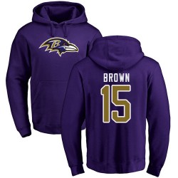 Marquise Brown Purple Name & Number Logo - #15 Football Baltimore Ravens Pullover Hoodie