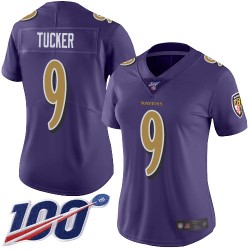 Limited Women's Justin Tucker Purple Jersey - #9 Football Baltimore Ravens 100th Season Rush Vapor Untouchable