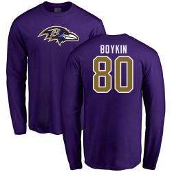 Miles Boykin Purple Name & Number Logo - #80 Football Baltimore Ravens Long Sleeve T-Shirt