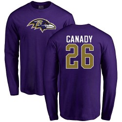 Maurice Canady Purple Name & Number Logo - #26 Football Baltimore Ravens Long Sleeve T-Shirt
