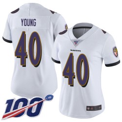 Limited Women's Kenny Young White Road Jersey - #40 Football Baltimore Ravens 100th Season Vapor Untouchable